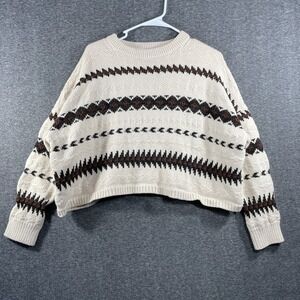 Polo Ralph Lauren Geometric Motif Cropped Sweater Womens Size Large Cream